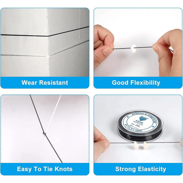 Svart elastisk tråd för armband - 10 rullar (8 m x 0,8 mm) Stretchig TPU smycken pärltråd för halsband och smycken tillverkning