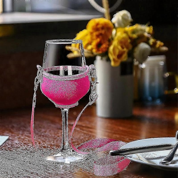 Pakke med 4 vinglasholdere til ophængning af vinglas, kopholder, festival vinglasholder til jul, fødselsdag, bryllup (pink) Xc