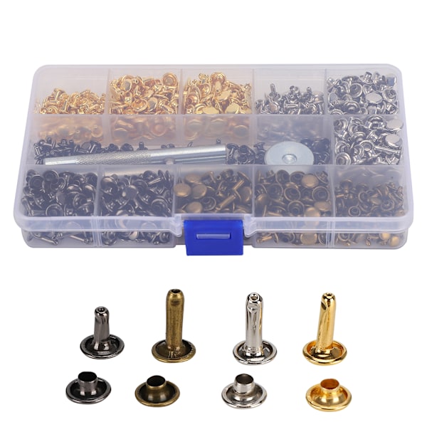 480 set 4 färger dubbla lock nitar metall nitar kit för läderhantverk bälte bagage