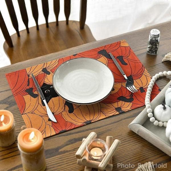4-pack Autumn Thanksgiving Pumpkin Maple Leaf Printed Placemat Restaurant Pot Holder Home Decor shape 1