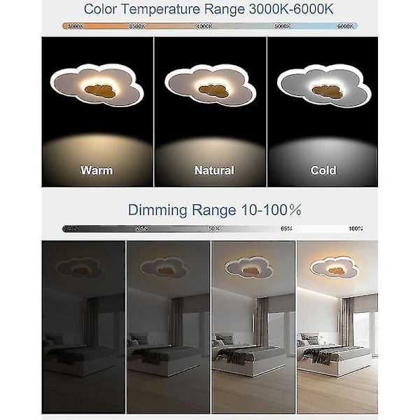Moderne hvit sky LED-taklampe, 40 cm, 20 W, dimbar fjernkontroll, 3000K - 6000K, barnerom