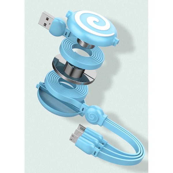 3 i 1 USB-laddningskabel Lollipop-form Sträckbar Snabbladdningstelefonkabel för IOS för Android för Huawei Sky Blue