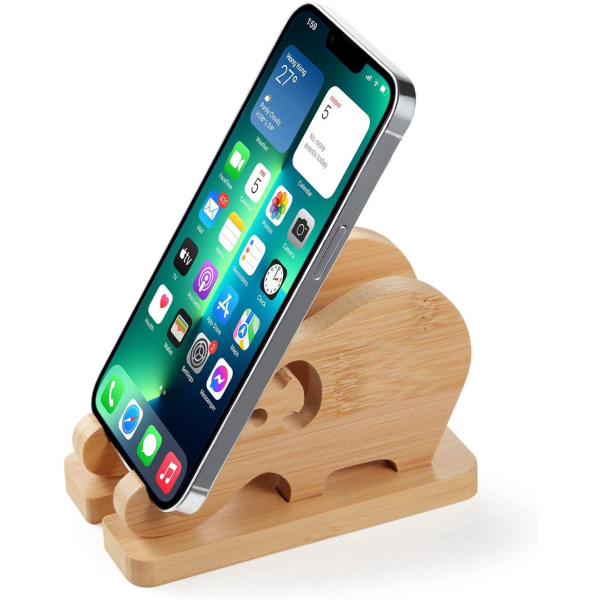 Bambus elefanttelefonholder til skrivebord, aftagelig træholder til mobiltelefon, iPhone, Samsung, Huawei, Xiaomi