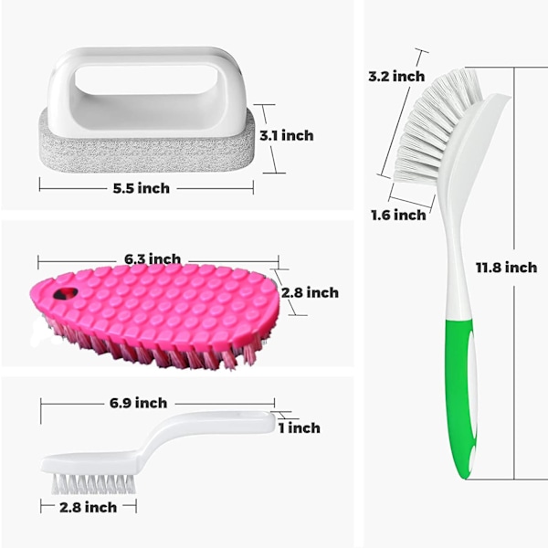 5-pak Køkken Skrubbørster med Stive Børstehår - Ideel til Rengøring af Tallerkener, Vaske, Gryder og Pander