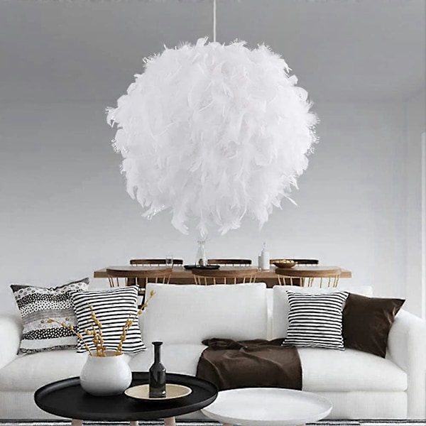 Dww-Fjærlampe, Moderne Kuleformet Lysekrone 30CM, E27 Taklampe Dekorativ, for Stue Soverom Barnerom Gutter
