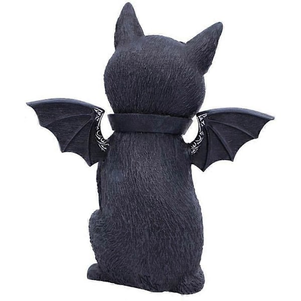 Vinget Okkult Katt Figur Skrivebordsdekorasjon - Polyresin - Svart og Sølv - 10 cm