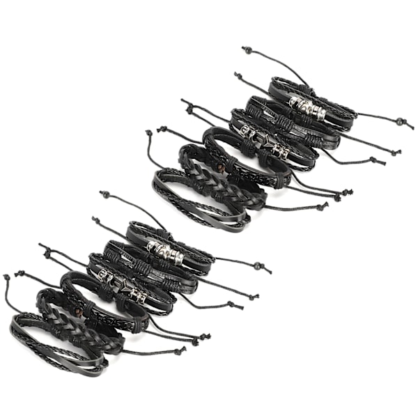 12 stk håndvevde armbånd Vintage håndvevde flerlags delt lær armbånd