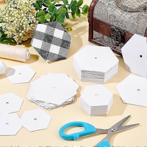300 st 2 Stilar Hexagon Papperslappteknik för Quilting (Sida 1,4 tum & 1 tum) DIY Patchwork Sömnadshantverk Quilting Mallar Vita Tomma Bestrukna Pappersbitar