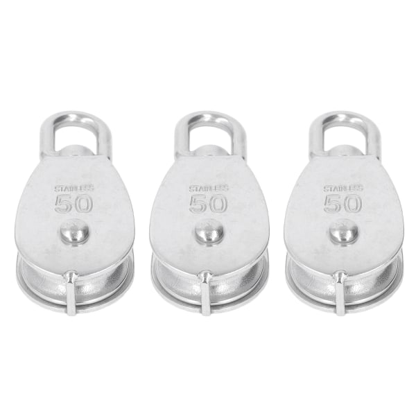 3 st enkel remskiva block set 400 kg lager rostfritt stål remskiva rulle för lyft båtdäck bogsering