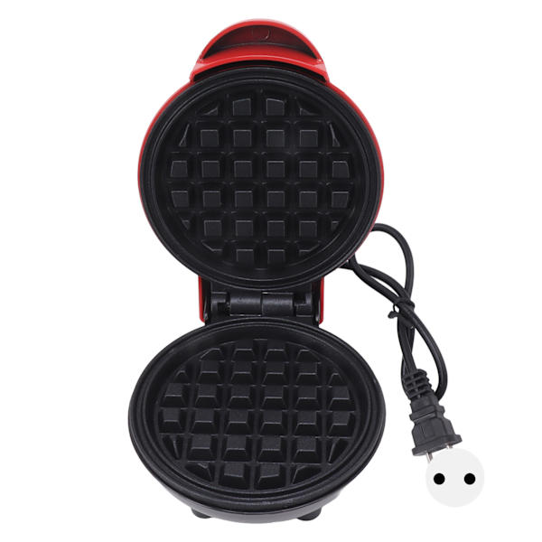 Mini vaffeljern, dobbeltsidig, rund, multifunksjonell frokostmaskin for toast og sandwich, EU-plugg, 220V, rød