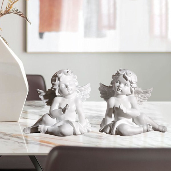 2 x Enkelipatsas Figuriinit Veistos Kerubi Kokoelma Sisustus S 9,5 x 6 x 8,5cm-
