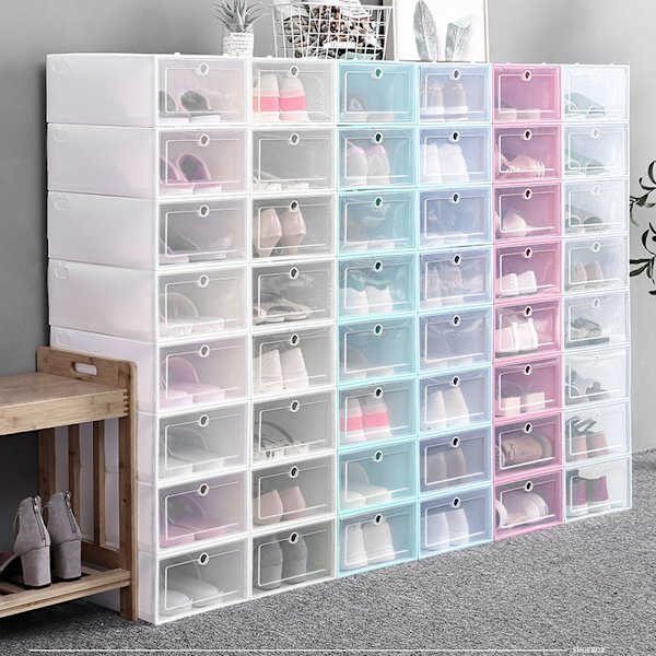 Hushåll Tjock Transparent Stapelbar Skobox Dammtät Skor Förvaringslåda Organizer Väska Blå 33x23x13cm