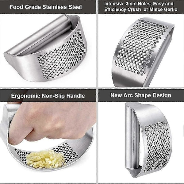 Hvidløgspresser Rocker - Hvidløgshakker i rustfrit stål, Ny Innovativ Hvidløgshakker til at knuse hvidløg (Imperial Silver)_SZXM