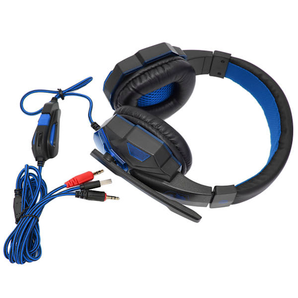Gaming Headset Luminous Justerbar Volym 3,5 mm Gaming Headset med Mikrofon för PC Svart Blå