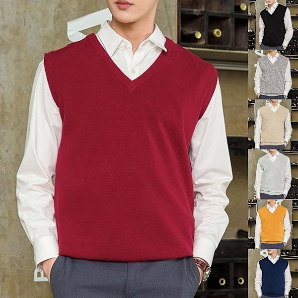 Hyggelig V-hals Herreærmeløs Sweater Vest L Sort