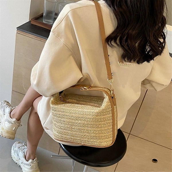 Fashionabel Halm - Kroppsväska Handväska Vit Patchwork Khaki