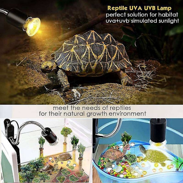 Dubbelhuvud Reptil Värmelampa med Klämma - Intelligent Timer för Sköldpadda, Skäggagam, Ödla och Mer