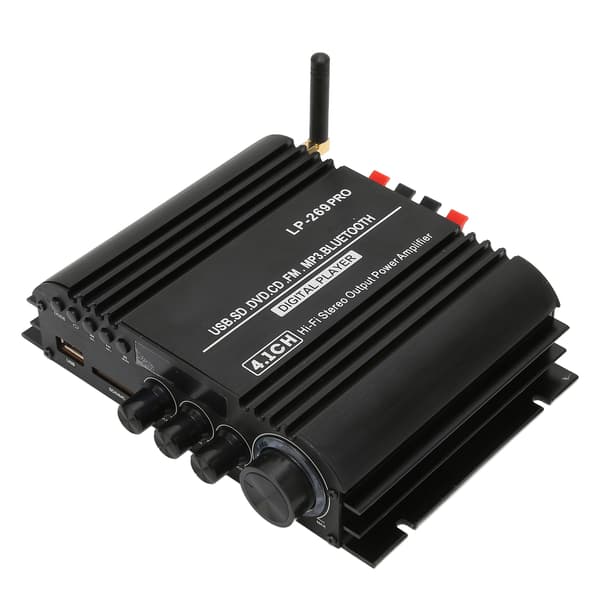 Bluetooth 5.0-forsterker HiFi Stereo 4.1CH tapsfri multi-avspillingsforsterkersystem med fjernkontroll 100‑240V EU-plugg