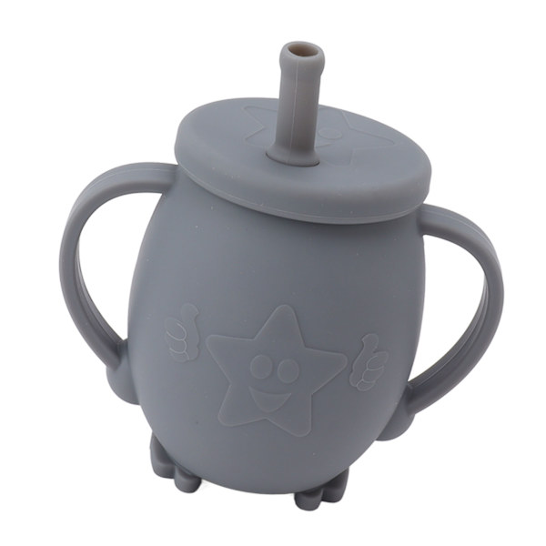 230 ml silikon treningskopper for småbarn med sugerørlokk, sklisikre håndtak, sølefri treningskopp for baby, småbarn, spedbarn, mørkegrå