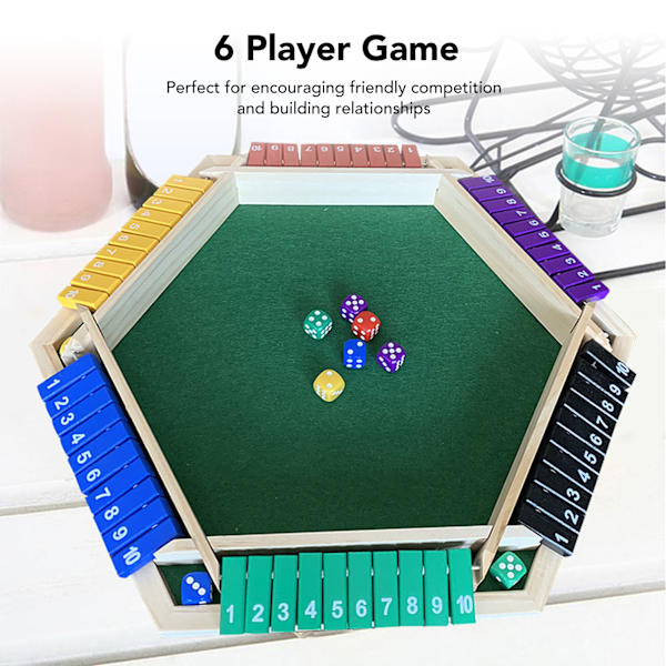 Shut The Box Dice Game 6 spelare 6 färgsidig träbordsskiva Stäng boxen med 12 tärningar