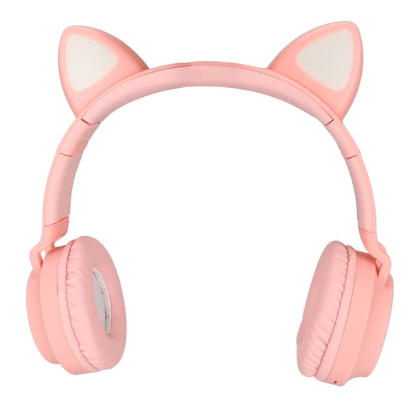 Gaming-hovedtelefoner med katteører, dyb bas, LED-lys, foldbare, søde katteøre-headset med bløde ørepuder, pink