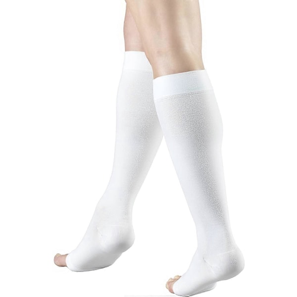 Kompressionsstrumpor 30-40 mmHg för män och kvinnor, knähöga, öppen tå, vit, 3X-Large