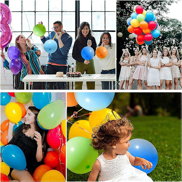 Pakke med 100 ballonger - 100% NATURLIG LATEKS ballong - oppblåsbar bursdagsballong - Flerfarget Premium helium bursdagsfest bueballonger for ballonger