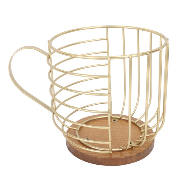 Kaffepodholder i jern med stor kapasitet, plassbesparende trebase, kaffepodholder for oppbevaring av kaffepods til hjem, kafébar, gullfarget med lokk