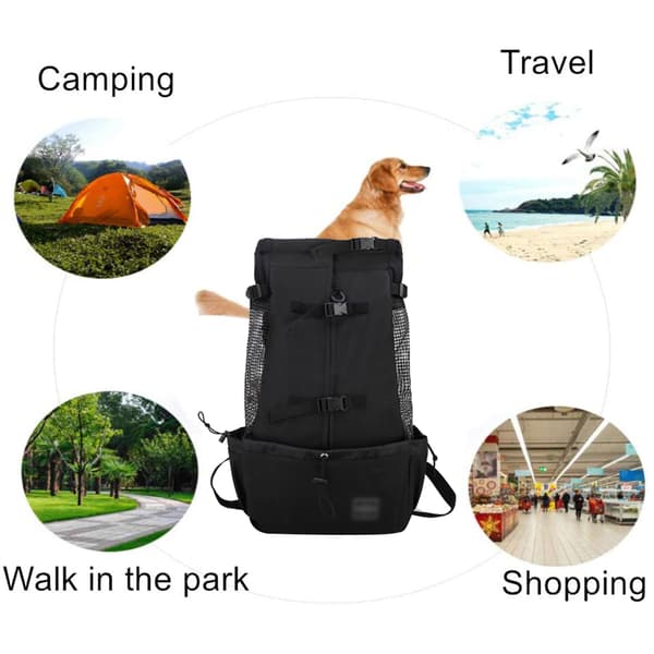 Dog Carrier Backpack for Small and Medium Pets, Front-Facing Adjustable Dog Backpack, Fully Ventilated - Black - L