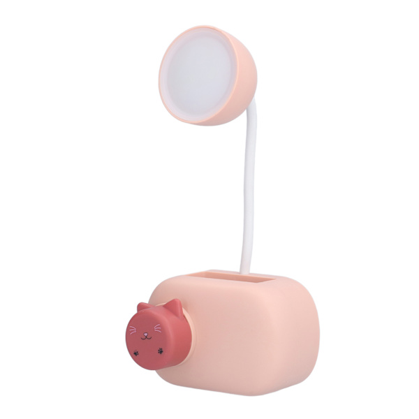 Skrivbordslampa tecknad katt multifunktionell LED-skrivbordslampa med pennvässare USB-kabel för studierum sovrum kontor presentrosa