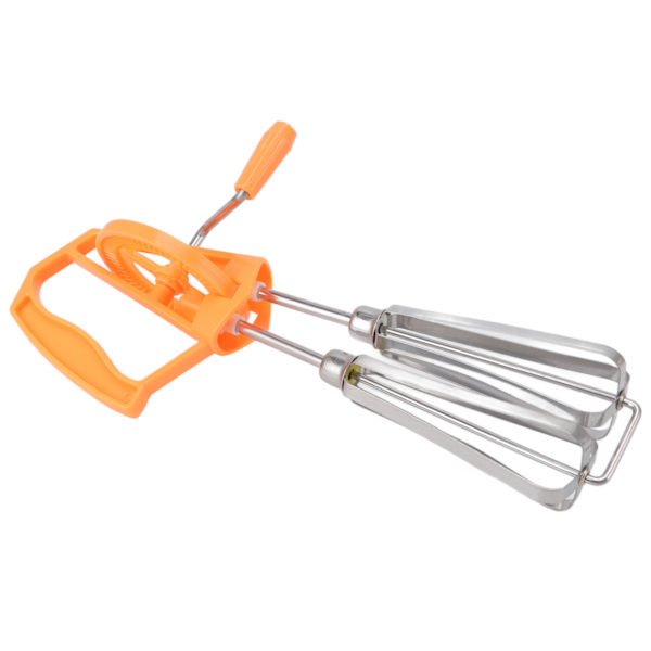 Æggepisker i rustfrit stål, plastik, håndsving, automatisk rotation, arbejdsbesparende manuel håndmixer til hjemmekøkken, madlavning, orange