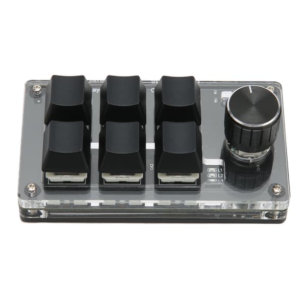 6-tasters mini-tastatur med knap, blå kontakt, kablet USB trådløs Bluetooth dobbelt tilstand forbindelse, DIY programmerbart mekanisk tastatur sort