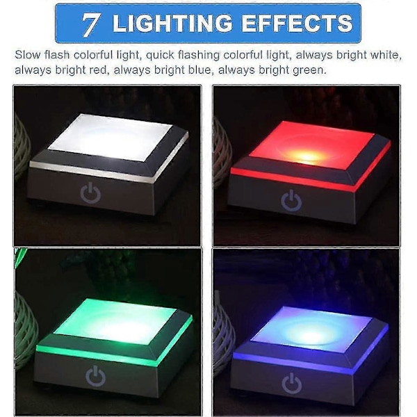 LED Ljusdisplaybas, 7 Färgskiftande Lampor USB Eller Batteridriven Rund LED Ljusbas, Lämplig För Kristaller, Glaskonst Och Hemtextilier (4 L