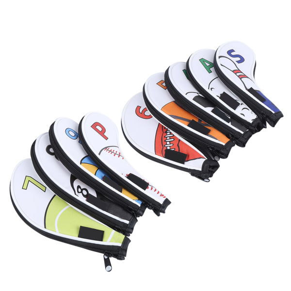 9 kpl Golf Iron Head Covers Sleeve Digital Vetoketju Sport Pattern Suojaava PU vedenpitävä