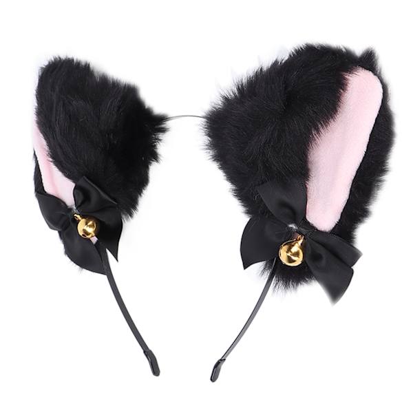 Fluffy Cat Ears Pandebånd Sødt plyshårbånd med klokke til Halloween Cosplay kostumefest Sort