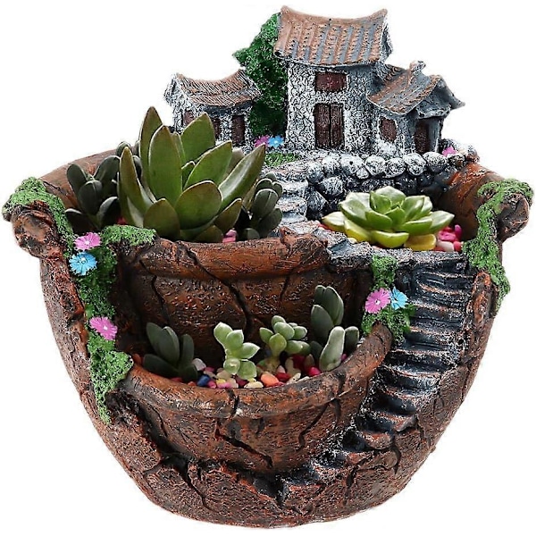 2025 Egnet Plantekasse Blomsterpotter Eventyrhage Potte Med Søtt Hus (Oransje)
