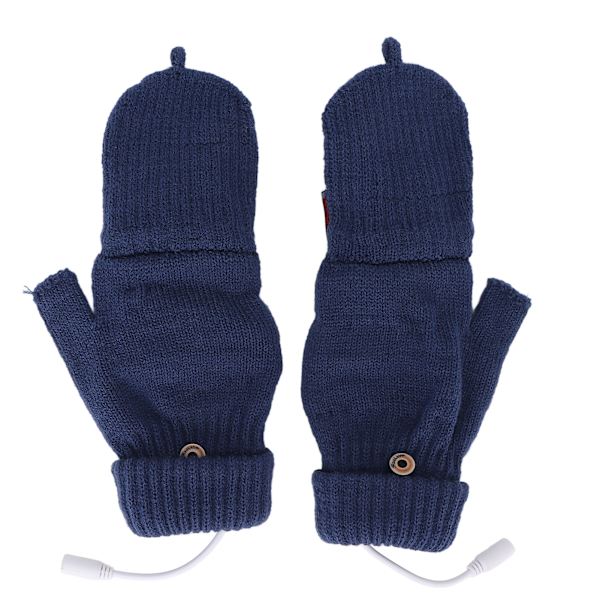 Handskar Blå USB Dubbelsidig Värmesticka Vintervarma Fingerless Handskar Dekorationspresenter