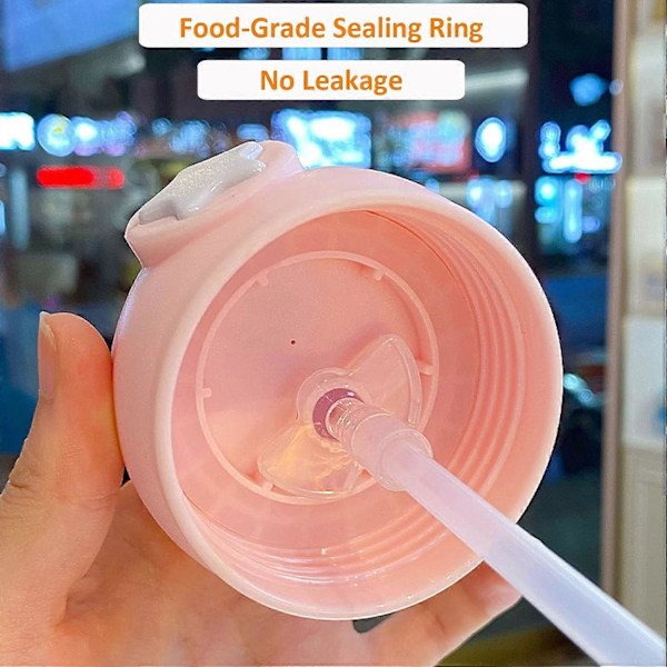Børne Drikkedunk med Sugerør, 600ml Kawaii Bjørn Plastikkop Børne Kedler Sports Drikkedunk til Skole Børnehave Rejse