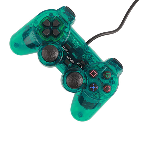 PS2:lle langallinen peliohjain, mukava ote, kestävä kaksoisvärinä, langallinen läpinäkyvä peliohjain, vihreä