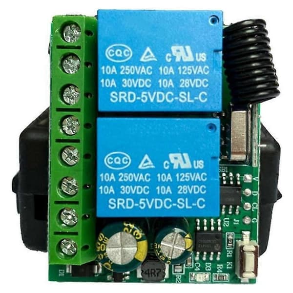 2-kanals RF-relémottaker med 433 MHz RF-fjernkontroll, 6-30 V DC