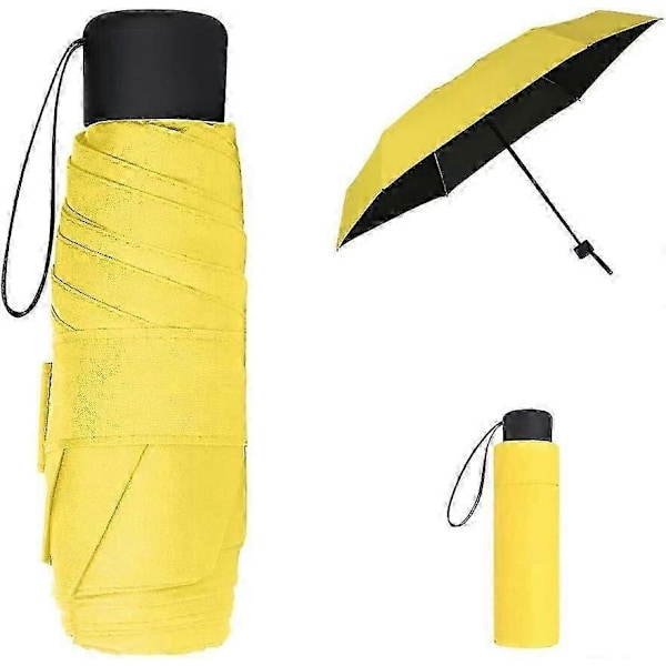 Reseparaply, Portabel Kompakt Hopfällbart Paraply, Litet Lättviktigt Vattentätt Paraply, Regn- och Solparaply (Gul)_SZXM