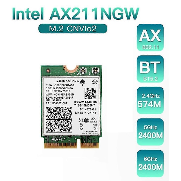 WiFi 6E AX211NGW Tri Band 2.4G/5G/6Ghz Trådløst Netværks Wifi Kort kompatibelt med Bluetooth 5.2 AX211 M.2 CNVio
