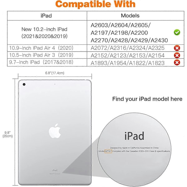 Avaruusharmaa suojakotelo, yhteensopiva iPad 9. sukupolven 2021 / iPad 8. sukupolven 2020 / iPad 7. sukupolven 2019 kanssa, TPU-läppäkotelo erittäin ohuella jalustalla ja puoliksi läpinäkyvällä suojalla