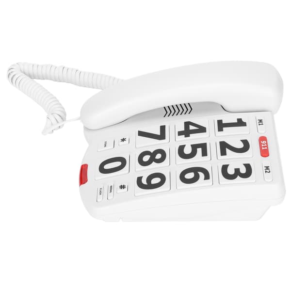 Telefon med store knapper, fastnettelefon med store knapper, letlæselige store knapper og superhøje ringetoner