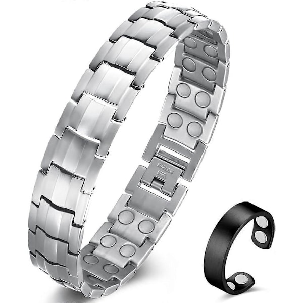 Magnetarmband för män, titan stål, ultrastarkt dubbelradigt armband med justeringsverktyg & presentförpackning