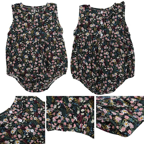 Nyfödd baby blommig jumpsuit sommar ärmlös kavajslips body för spädbarn babykläder svart 73cm