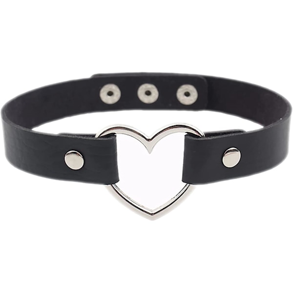 PU Imitasjon Lær Gotisk Punk Choker Kort Halskjede med Hjerteformet Kobling (Svart)
