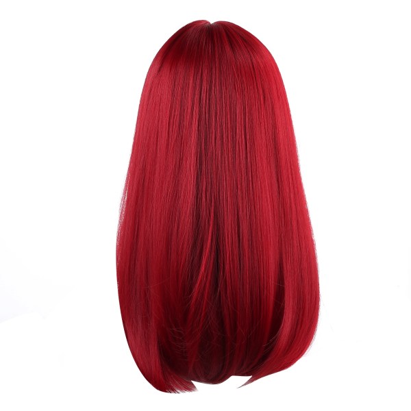 Rød lang lige paryk højtemperaturfiber falsk hår med lige bang til kvinder 47 cm