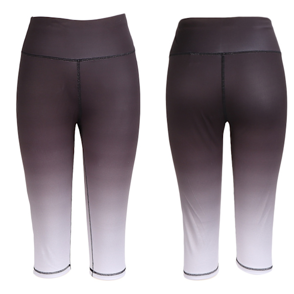 Kvinnors högmidjade yogabyxor med gradient, svarta, rumplyftande, benformade, smala träningstights, korta byxorM