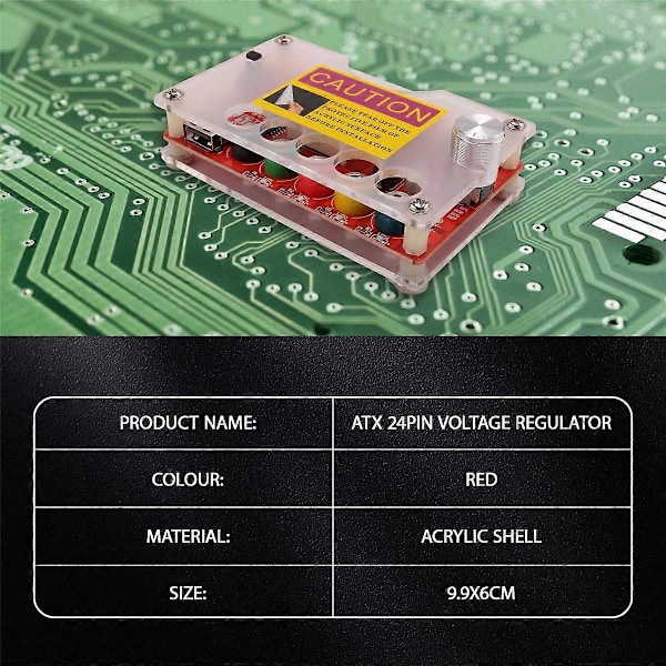 ATX 24Pin Teholähde Breakout -levy akryylikuorella ja jännitteensäätimellä